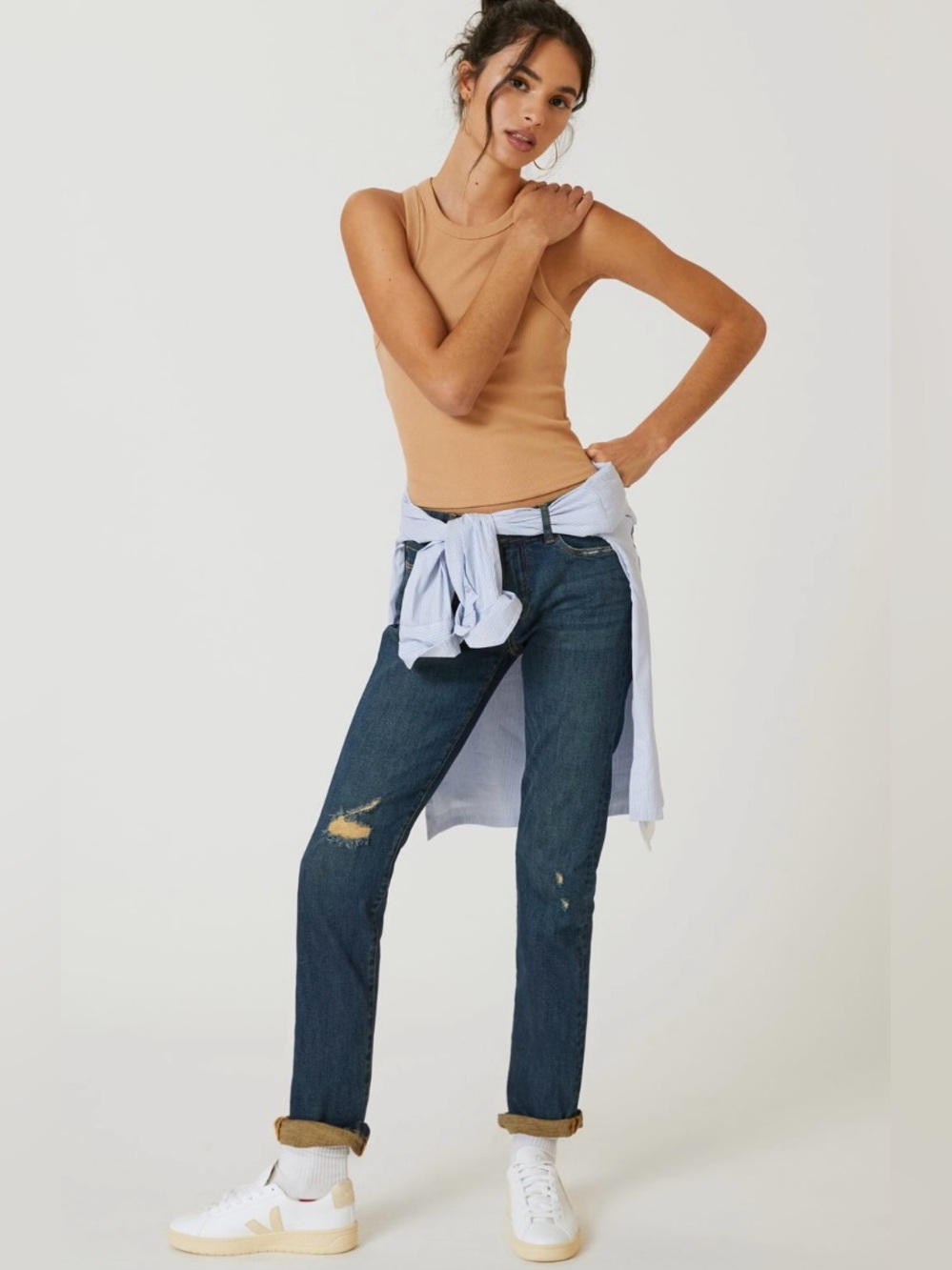Pilcro Dark Indigo Jeans with Contrast Gold Stitching